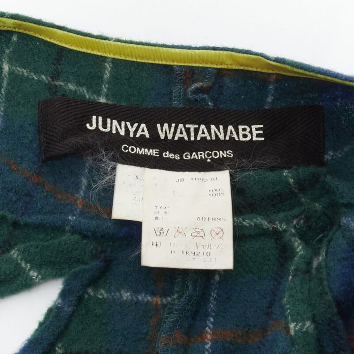 JUNYA WATANABE Vintage 1995 green punk plaid boiled wool slash cut out jacket S