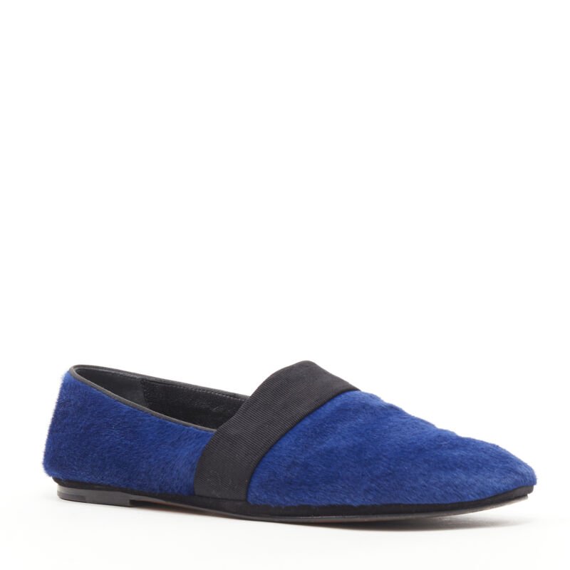 OLD CELINE PHOEBE PHILO blue pony hair grosgrain ribbon slip on flats EU37.5