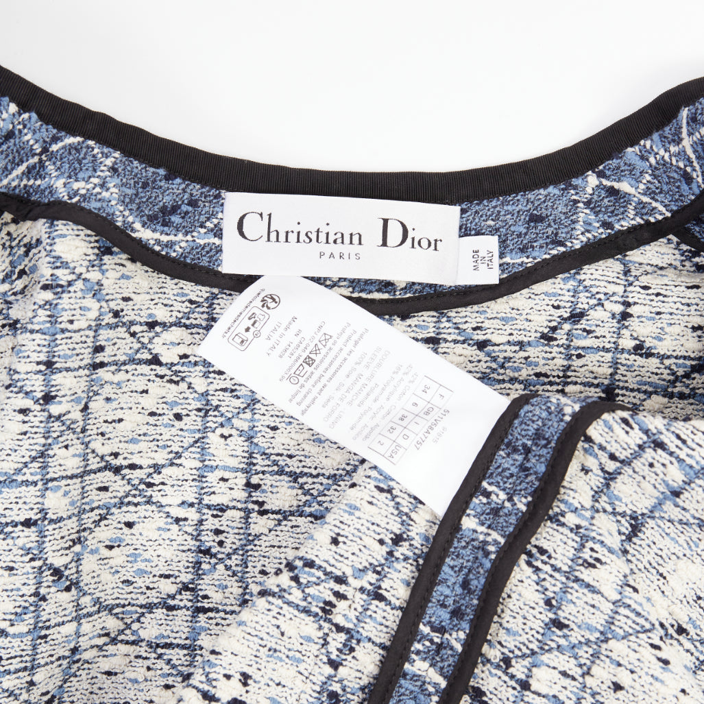 DIOR Macrocannage Technical Cotton Tweed blue white pearl button jacket FR34 XS