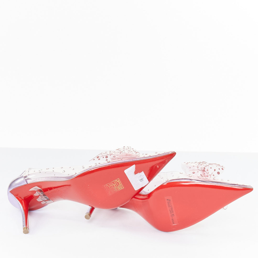 CHRISTIAN LOUBOUTIN Jelly Strass 80 metallic lilac crystal PVC bow pump EU37
