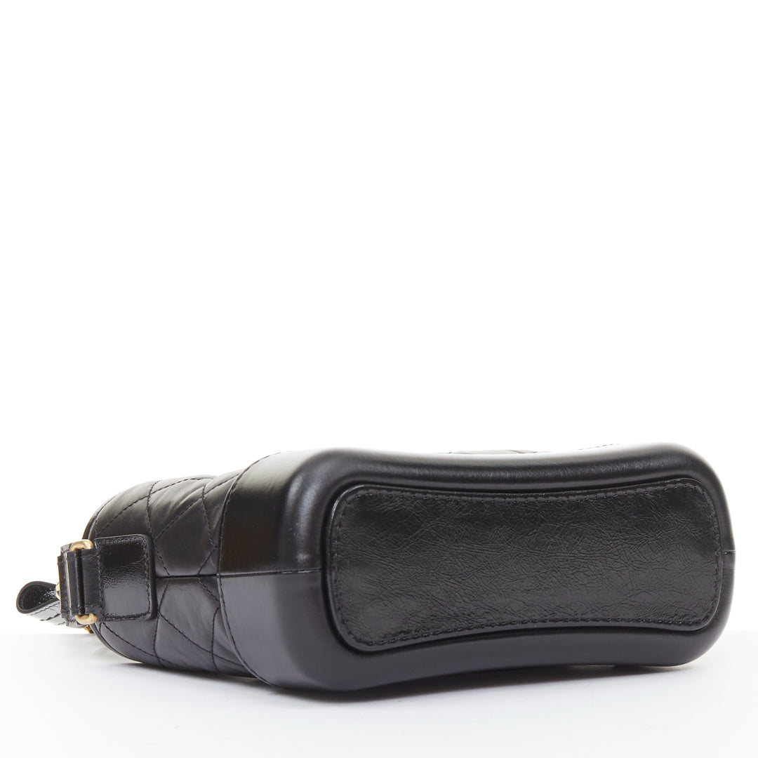 CHANEL Gabrielle Small black aged leather mix metal chain CC crossbody hobo bag