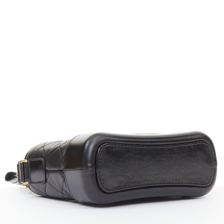 CHANEL Gabrielle Small black aged leather mix metal chain CC crossbody hobo bag