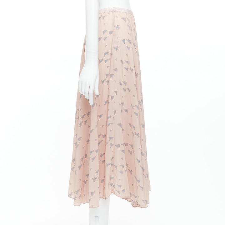 VALENTINO  100% silk dusty pink grey triangle print midi skirt UK8 S