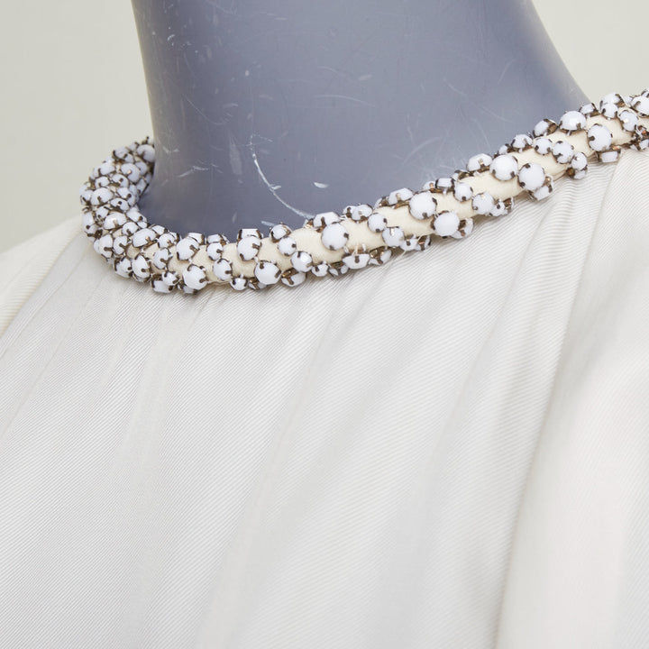 STELLA MCCARTNEY Falabella off white crepe white beaded collar blouse IT38 XS