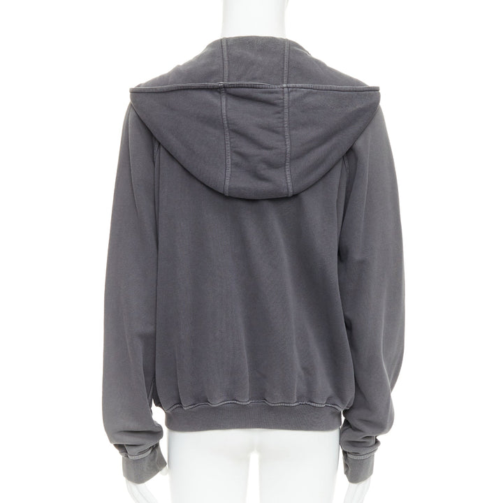 HAIDER ACKERMANN grey washed cotton raglan pocketed zip up hoodie top S