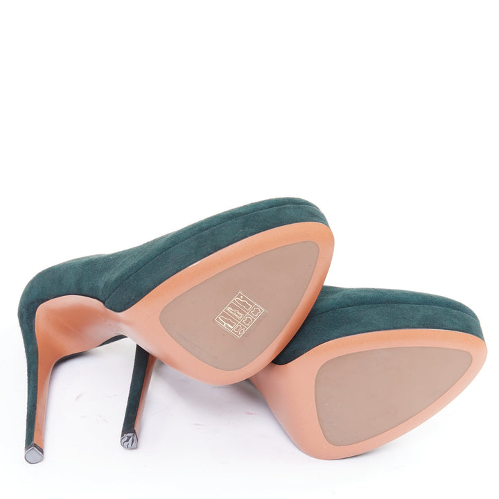 ALAIA forest green suede almond toe platform pumps EU37.5