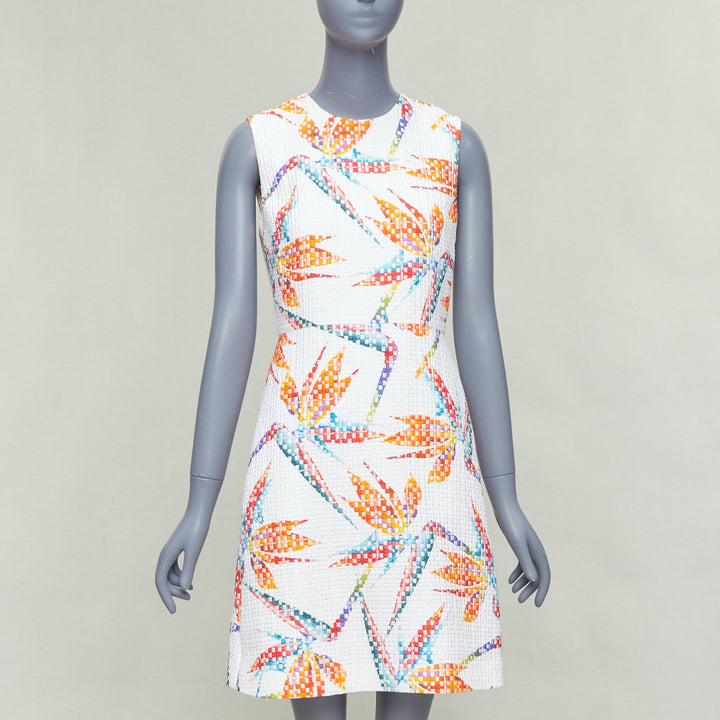 FENDI white orange bird of paradise jacquard cocktail dress IT38 XS