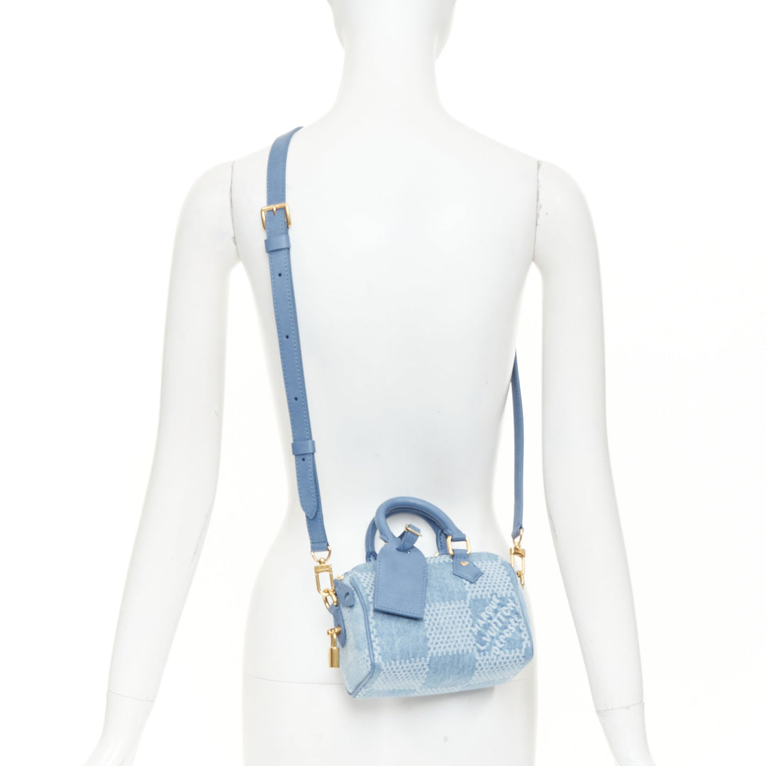 LOUIS VUITTON 2024 Speedy 18 Bandouliere blue denim Damier jacquard mini bag