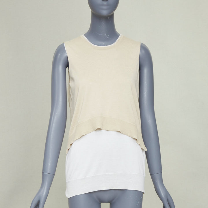 OLD CELINE Phoebe Philo beige silk cotton crew neck dual layer sweater vest M