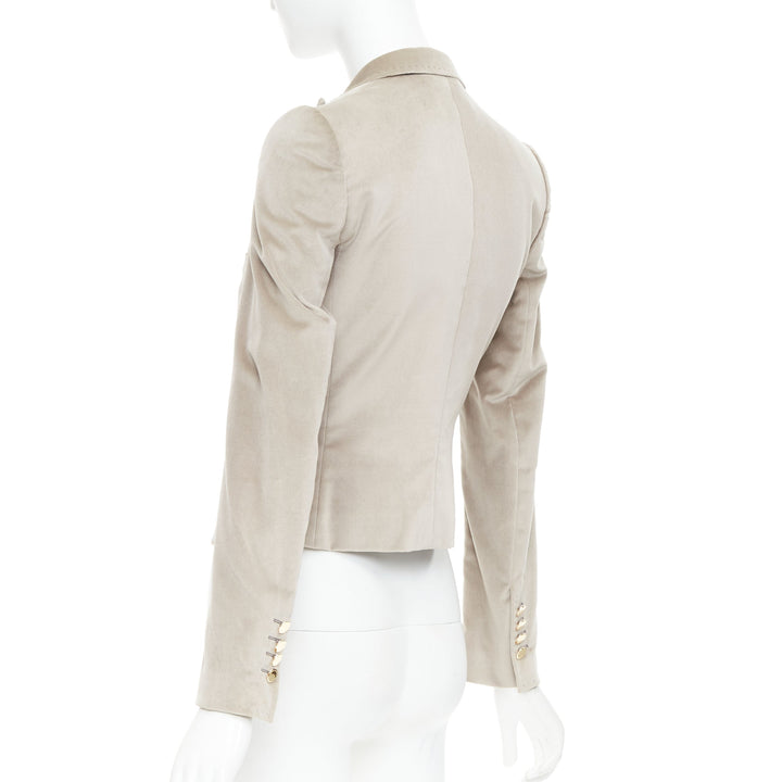 DOLCE GABBANA beige velvet satin peak lapel cropped tux blazer IT36 XXS