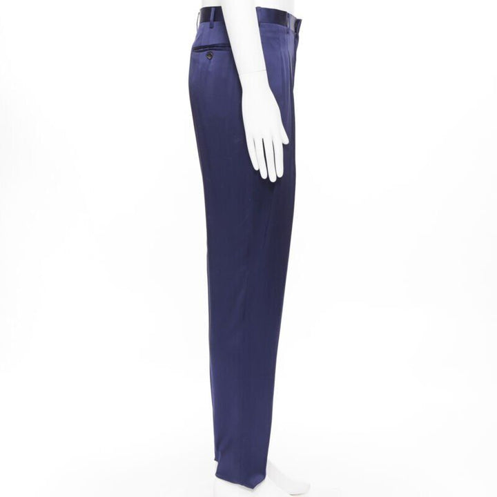 JOHN LAWRENCE SULLIVAN rich royal blue viscose dual pleat trousers pants 30"