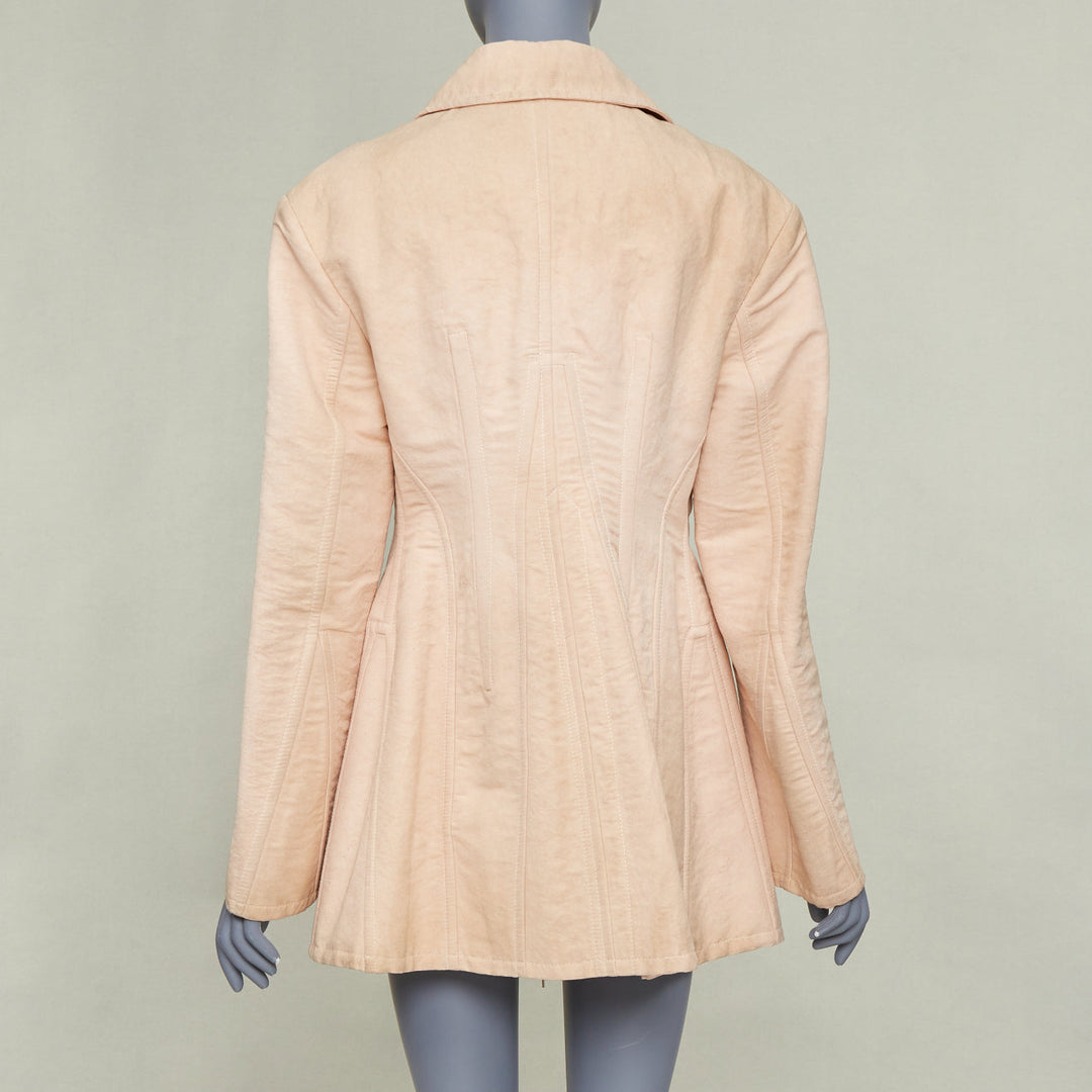 PRADA 2022 Runway Opal Slub pink wash canvas lace up corset jacket IT36 XXS