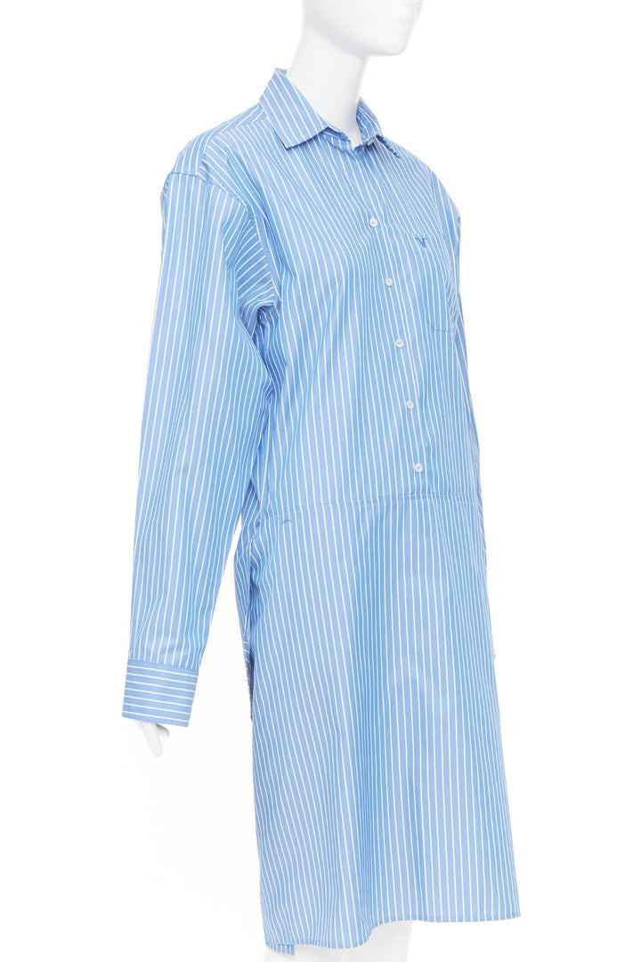 VETEMENTS 2016 Runway blue white striped cotton blend asymmetric shirt dress S
