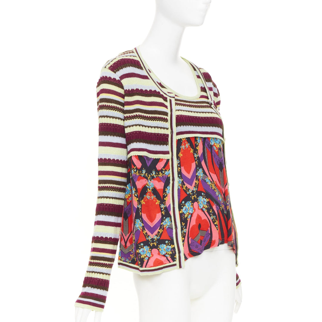 CHRISTIAN LACROIX stripe kaleidoscope print knit twin set floral cardigan top XL