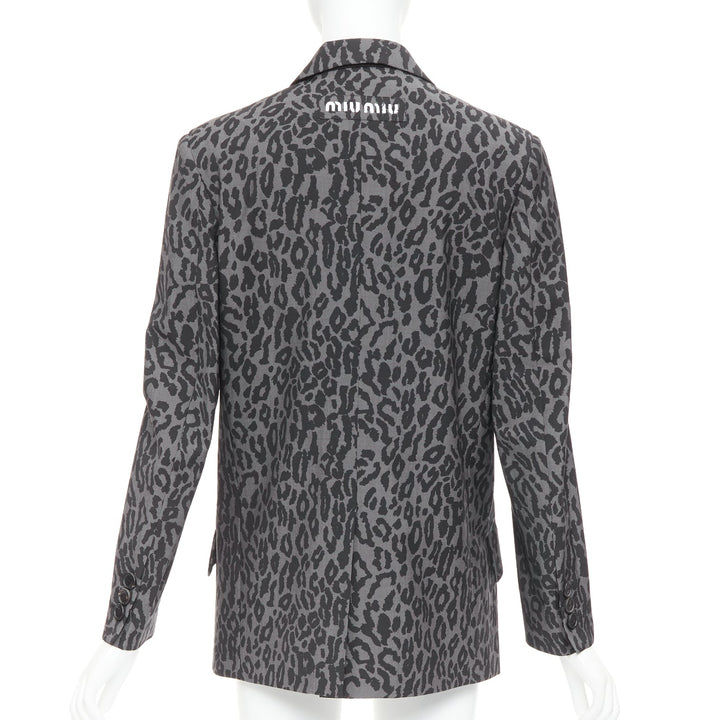 MIU MIU 2019 grey virgin wool mohair leopard logo back blazer jacket IT36 XXS