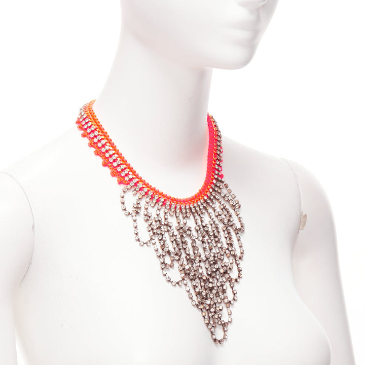 VANESSA ARIZAGA neon orange rope clear crystal chandelier short necklace