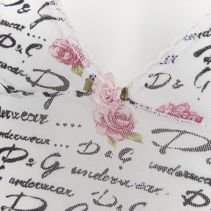 D&G DOLCE GABBANA Underwear white logo rose mesh lace trim cami tank top M