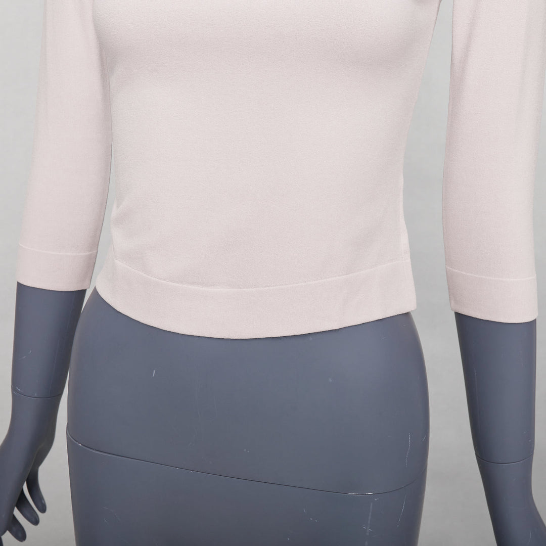 ALAIA white viscose blend cropped sleeved bateau neck sweater FR36 S