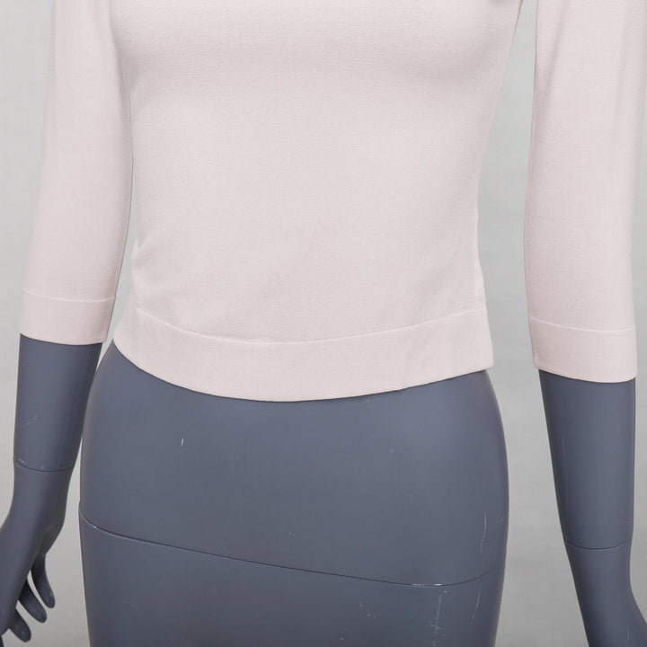 ALAIA white viscose blend cropped sleeved bateau neck sweater FR36 S