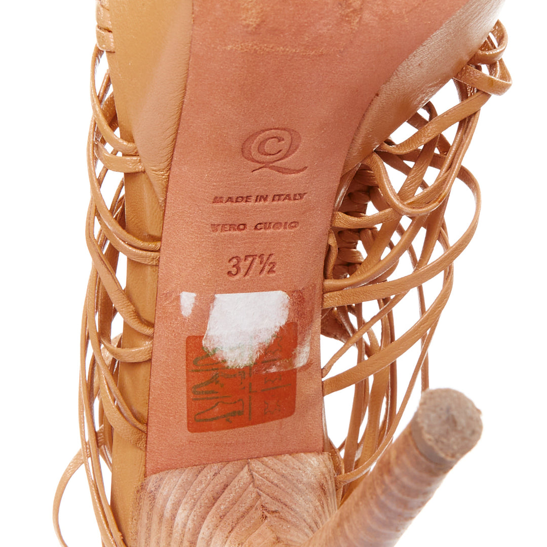 ALEXANDER MCQUEEN beige braided rings wooden curved heels platform sandal EU37.5
