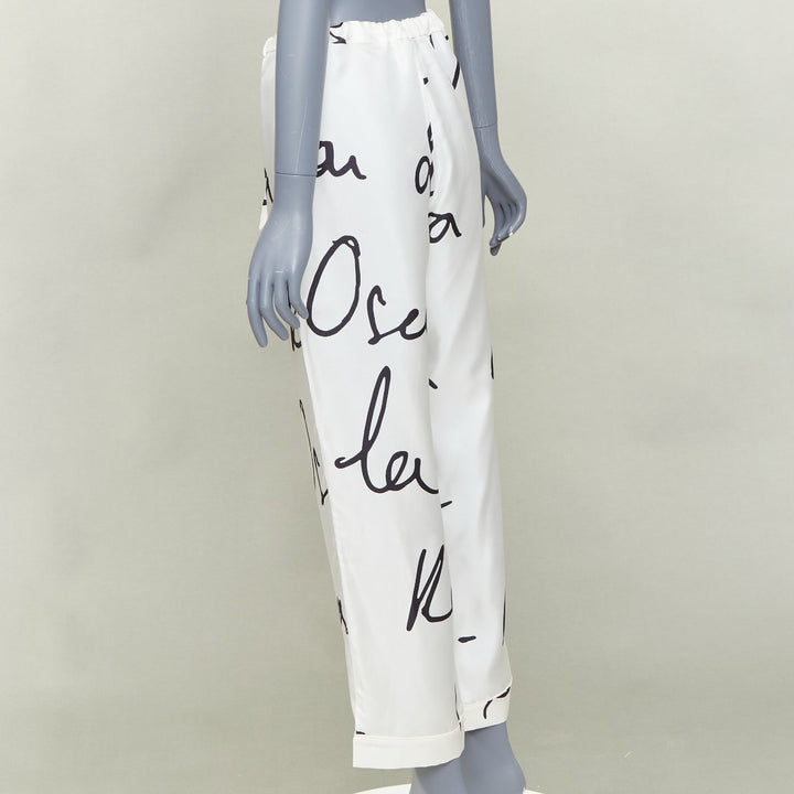 OSCAR DE LA RENTA 2021 100% silk white black graffiti tapered pants XS