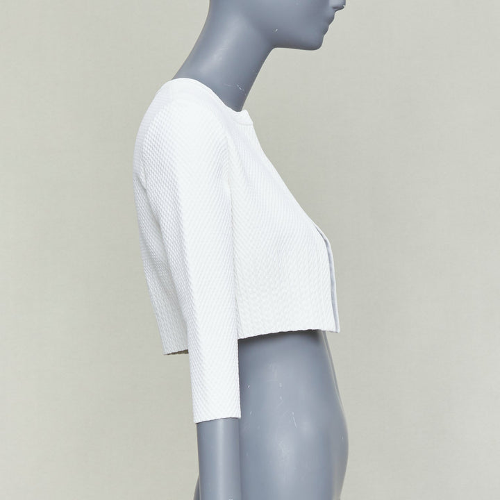 ALAIA cream viscose blend textured knit cropped cardigan jacket FR36 S