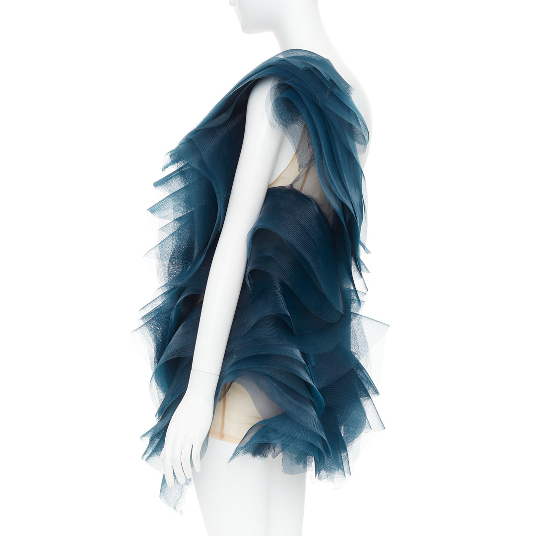 rare ALEXANDRE VAUTHIER COUTURE SS2014 Runway teal blue tulle ruffle mini