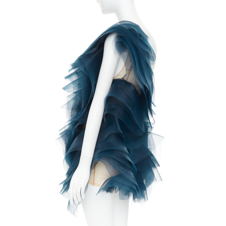 rare ALEXANDRE VAUTHIER COUTURE SS2014 Runway teal blue tulle ruffle mini