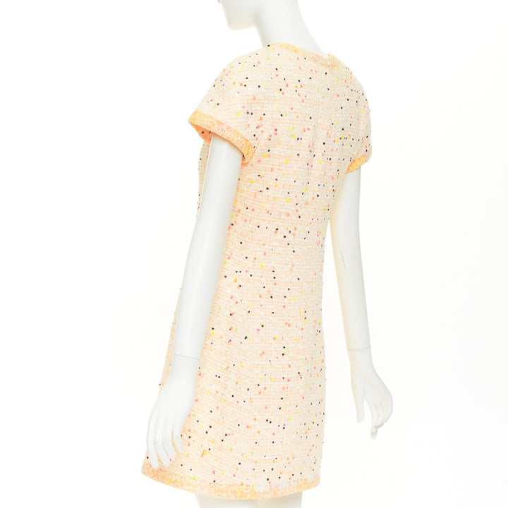 CHANEL 2019 Runway pastel peach multi color speckle tweed lace dress FR36 XS