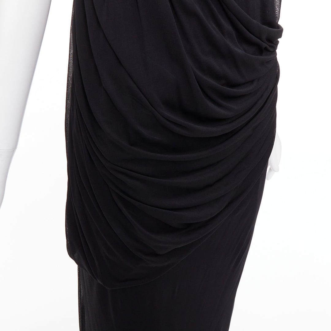 SAINT LAURENT 2023 black halter goddess grecian draped gown dress FR38 M