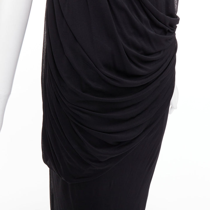 SAINT LAURENT 2023 black halter goddess grecian draped gown dress FR38 M