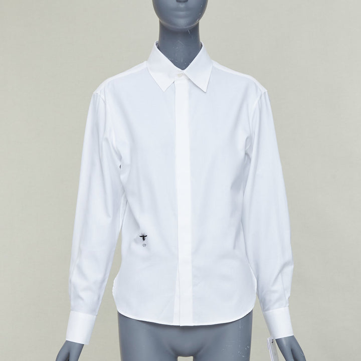 CHRISTIAN DIOR white cotton black CD bee embroidered classic shirt FR34 XS