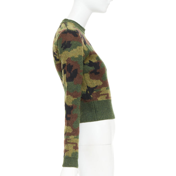 MIU MIU 2019 green brown wool camouflage cropped sweater pullover IT36 XXS