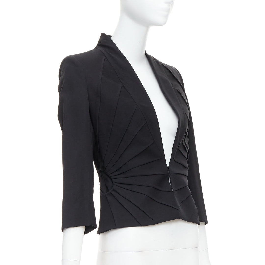 ALEXANDER MCQUEEN 2003 black virgin wool contour pleated dart blazer IT38 XS