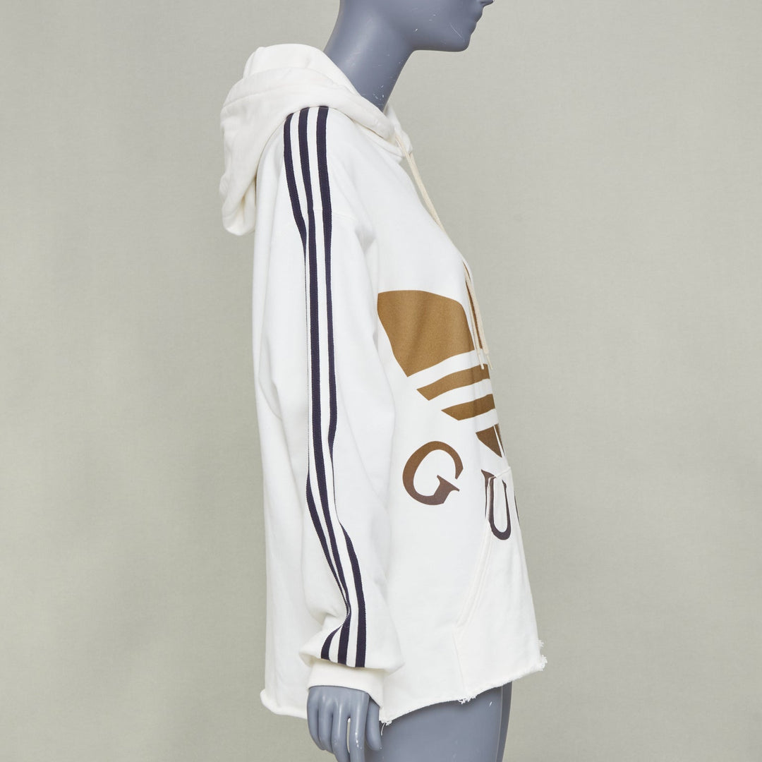 GUCCI 2022 Runway Adidas Trefoil cropped raw hem oversized hoodie sweatshirt S