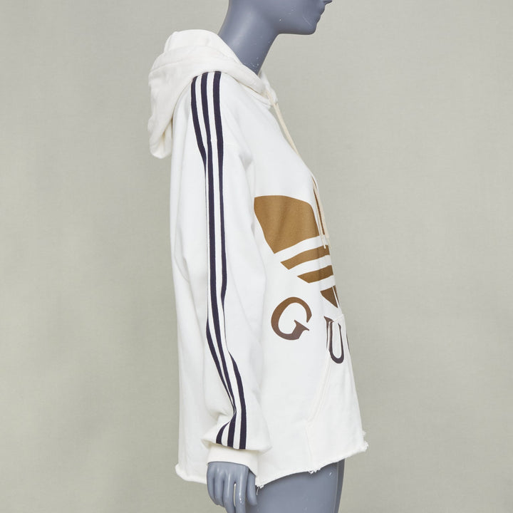 GUCCI 2022 Runway Adidas Trefoil cropped raw hem oversized hoodie sweatshirt S