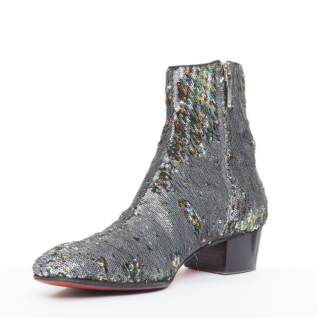 CHRISTIAN LOUBOUTIN Huston Sequin 40 silver multi sequin zipped ankle boots EU43
