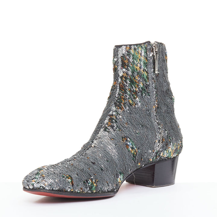 CHRISTIAN LOUBOUTIN Huston Sequin 40 silver multi sequin zipped ankle boots EU43
