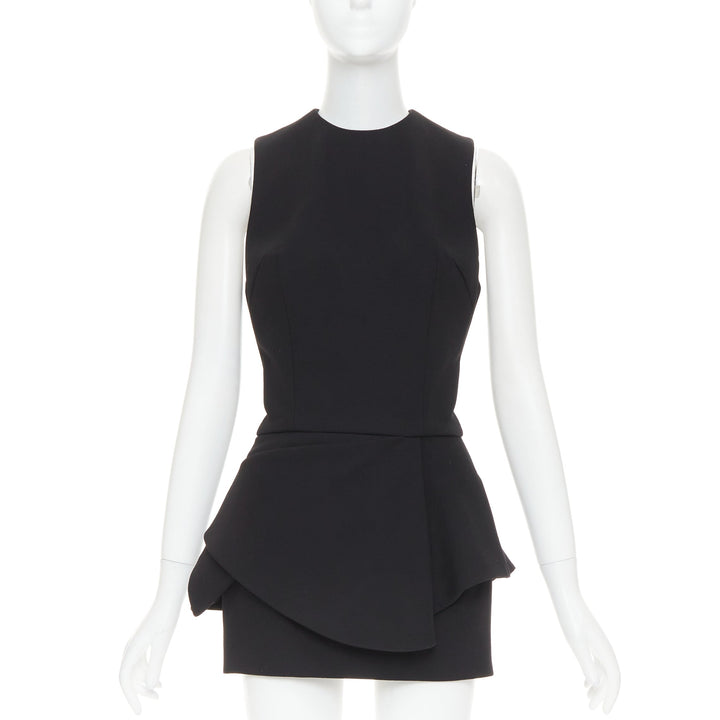 ALEXANDRE VAUTHIER black wool crepe asymmetric peplum ruffle dress