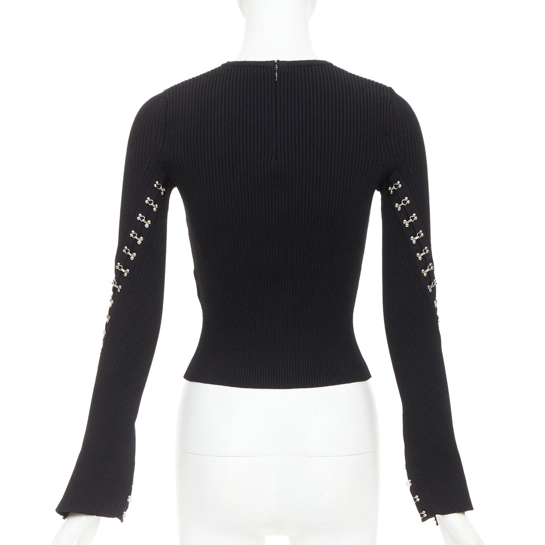 ALEXANDER MCQUEEN 2018 viscose blend silver metal hook rivet crop sweater S