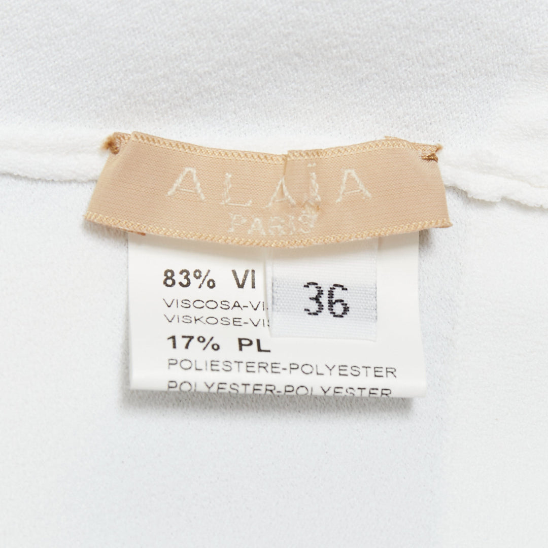 ALAIA off white viscose blend crew neck small buttons cropped cardigan FR36 S
