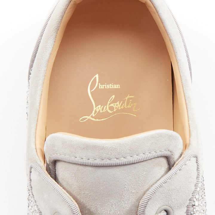 CHRISTIAN LOUBOUTIN Louis Junior Strass Flat silver crystal grey sneaker EU44