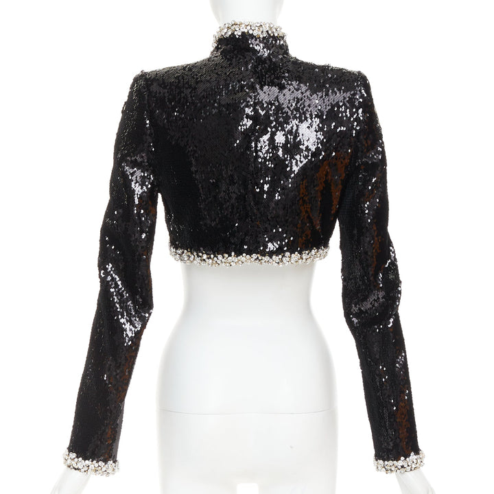ALEXANDRE VAUTHIER COUTURE SS2025 Runway black sequin silver crystal crop jacket
