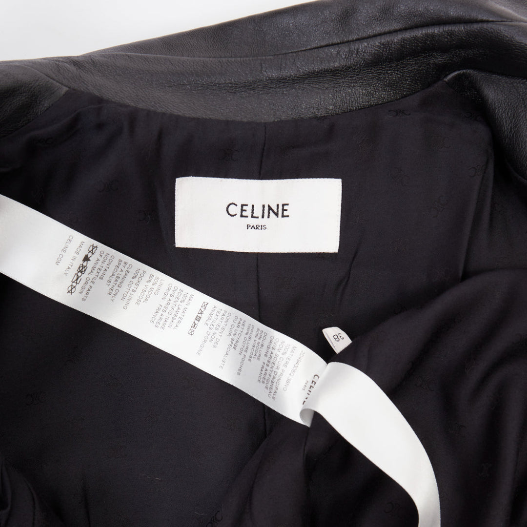 CELINE 2021 black lambskin gold Triomphe dome button utility dress FR38 M