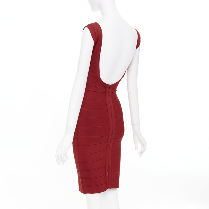 HERVE LEGER Karima Essentials red panel v neck stretch knit outerwear dress XS