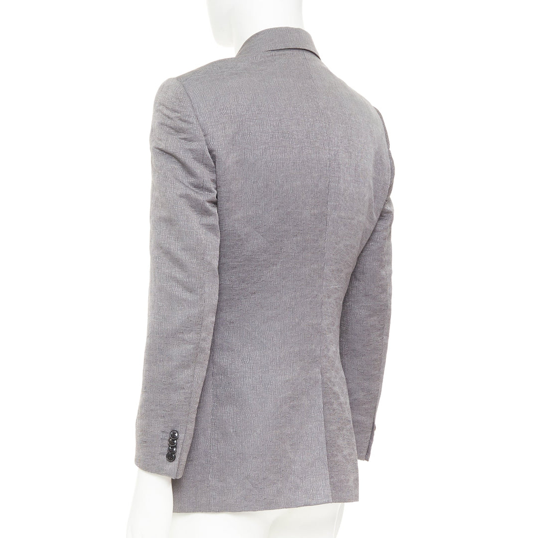 GIORGIO ARMANI metallic grey ramie silk curved lapels single vent blazer IT46 S
