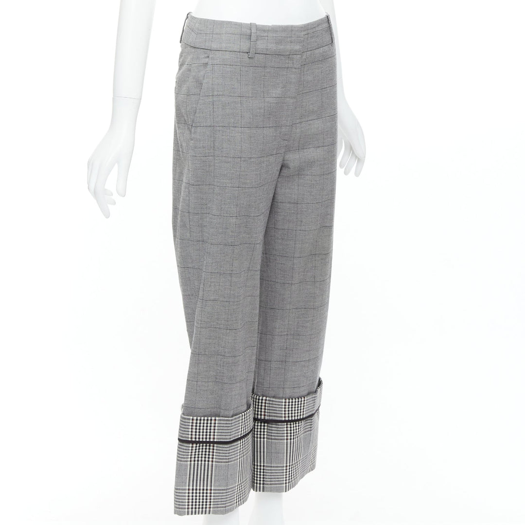 MONSE grey wool  contrast checkered turn up hem trousers US2 S