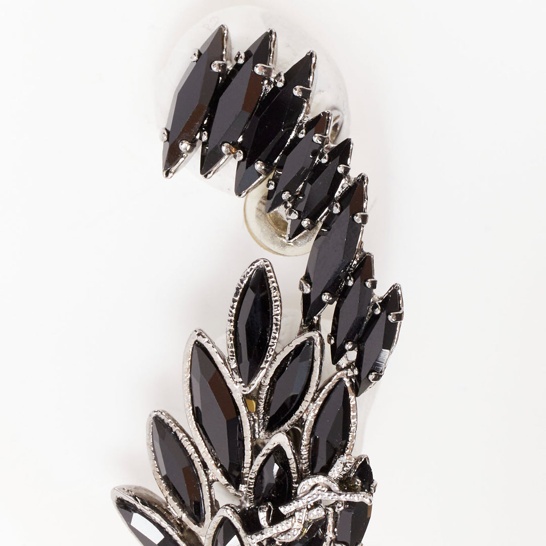 SAINT LAURENT 2021 silver YSL logo black crystal marquise climber earring