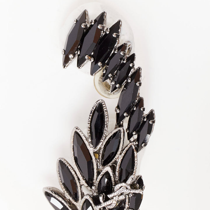SAINT LAURENT 2021 silver YSL logo black crystal marquise climber earring