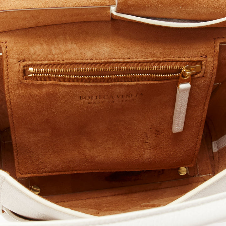BOTTEGA VENETA Arco white textured intrecciato leather woven small crossbody bag